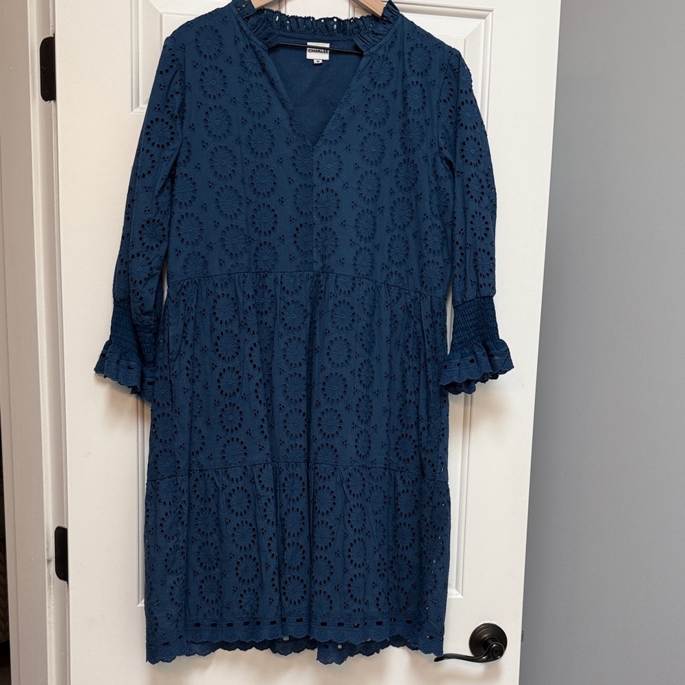 NWOT Chic Navy Eyelet Long Sleeve Dress